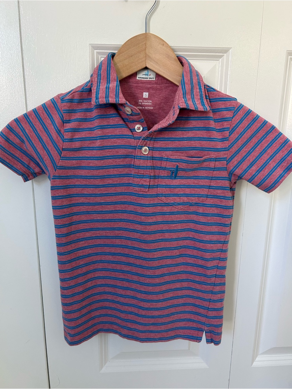 Johnnie-0 polo collared short sleeve pink with blue stripes size 5